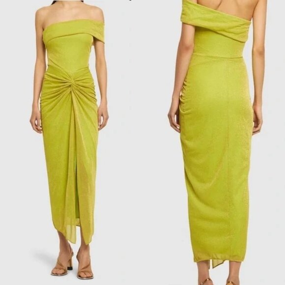Baobab Collection Dresses & Skirts - NWT Baobab Aria Dress Size S Lime Punch Midi Off-the-Shoulder Free People Slit